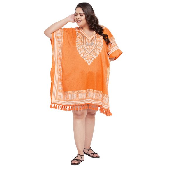 Dashiki Print Orange Polyester Short Caftan Tunic Dress for Women by Gypsie Blu - Picture 3 of 8